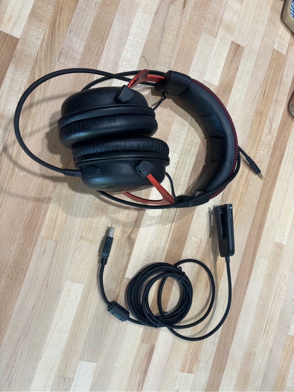 Black and Red Over-Ear Wired Headphones with Cushioned Headband
